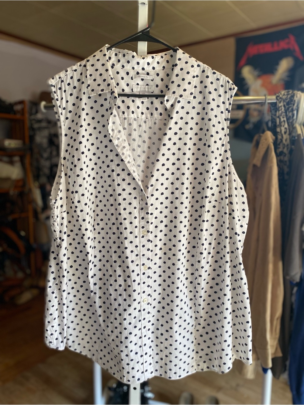 Charter Club White Sleeveless Polka Dot Button Blouse